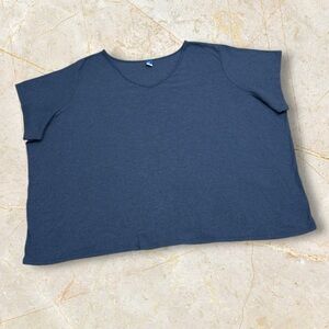 Luxe Ribbed V-Neck Short Sleeve Top Seaborne Blue Color Size 4X